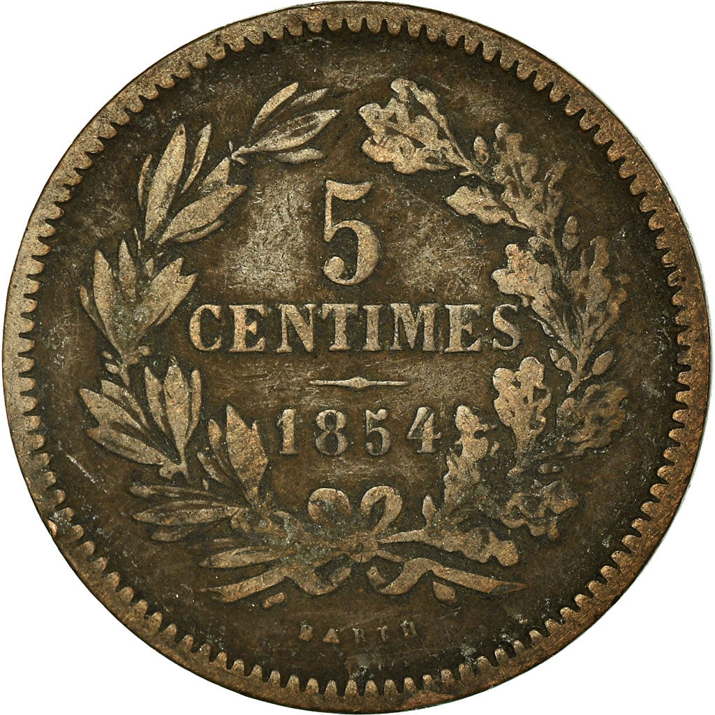 Coin, Luxembourg, William III, 5 Centimes, 1854, Utrecht, VF(30-35), Bronze