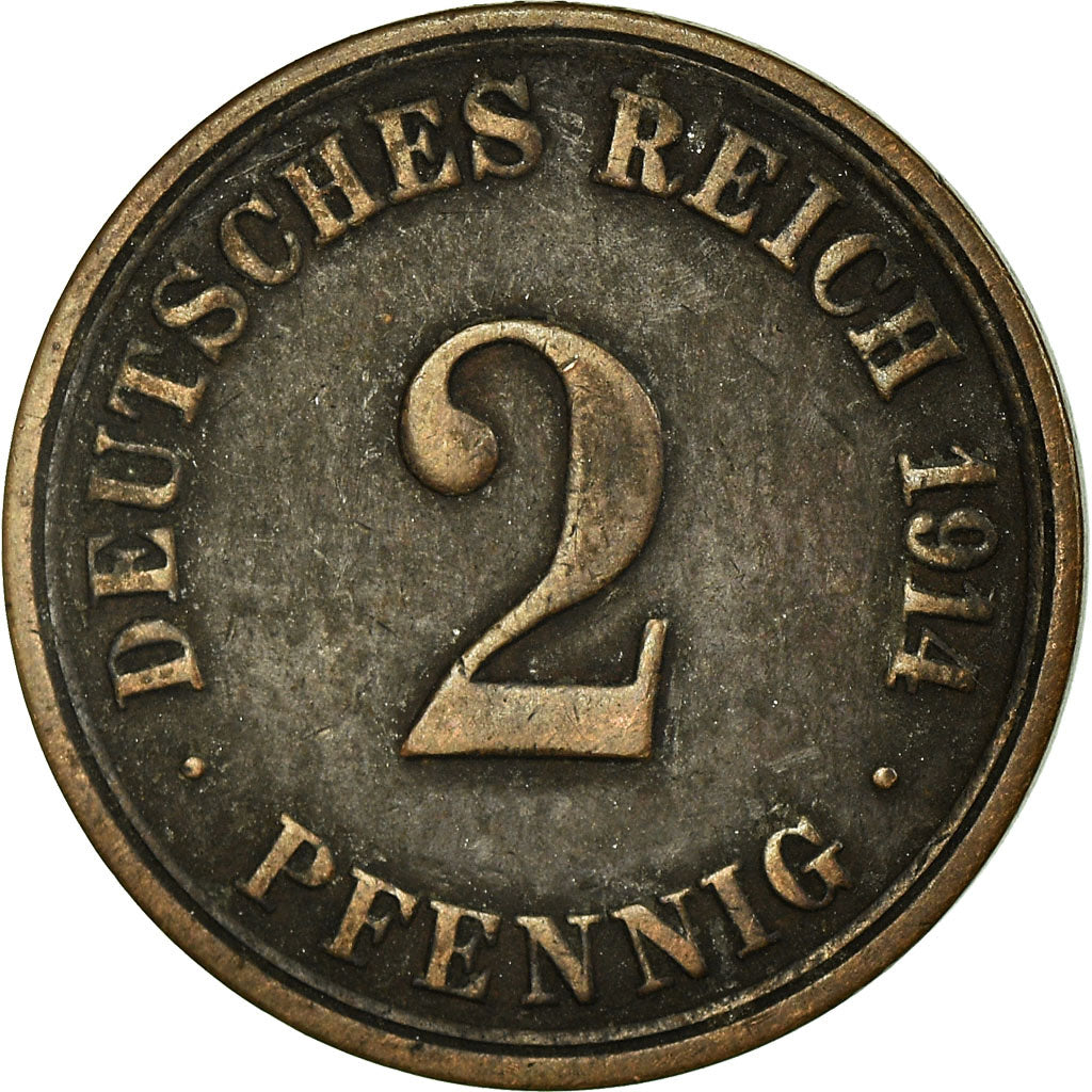 Coin, GERMANY - EMPIRE, Wilhelm II, 2 Pfennig, 1914, Berlin, EF(40-45), Copper