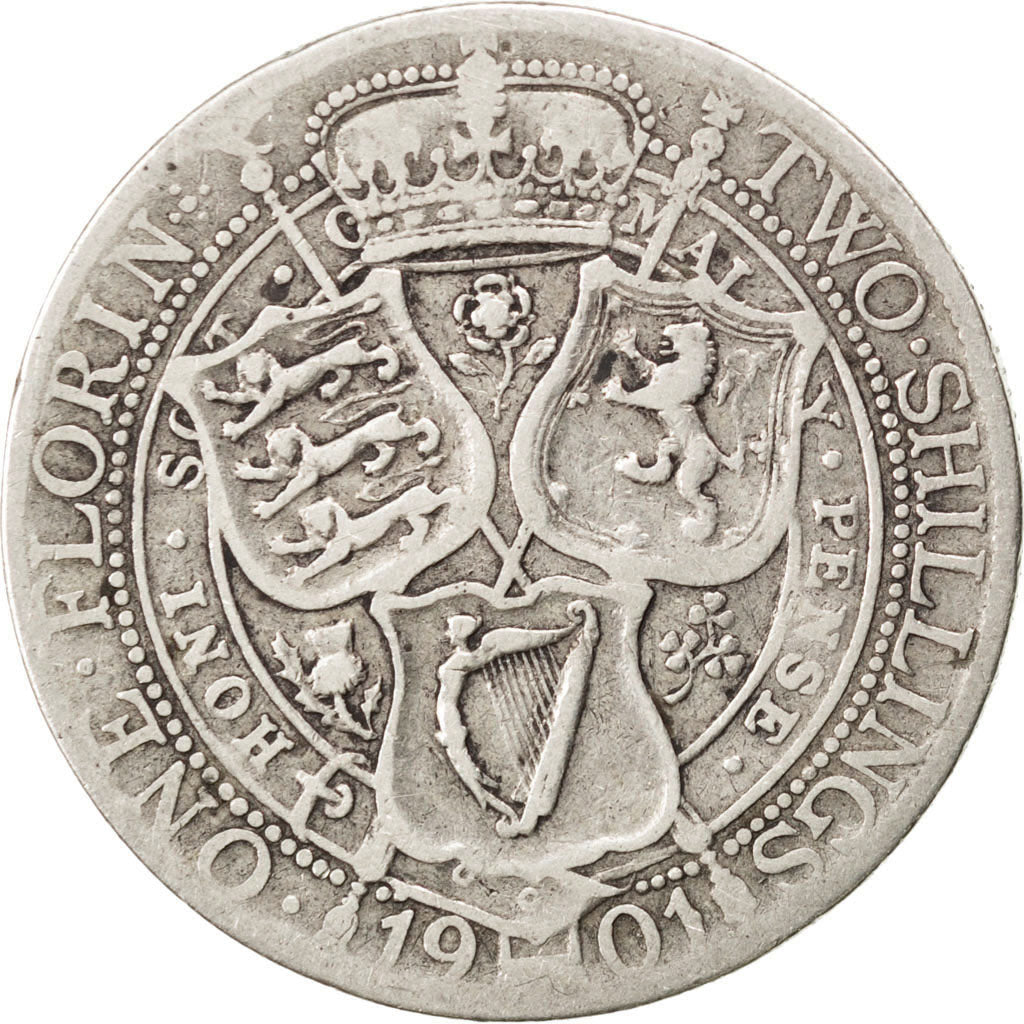 GREAT BRITAIN, Florin, Two Shillings, 1901, KM #781, VF(20-25), Silver, 28.3,...