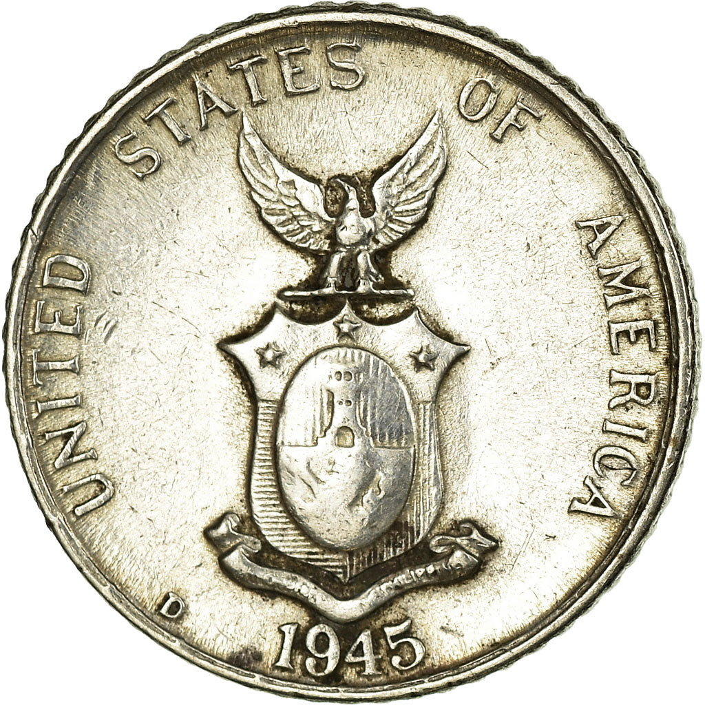 Moneta, Filipiny, 10 Centavos, 1945, EF(40-45), Srebro, KM:181