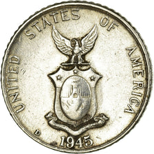 Moneta, Filipiny, 10 Centavos, 1945, EF(40-45), Srebro, KM:181