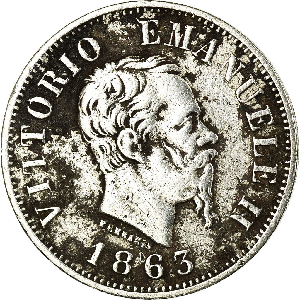 Coin, Italy, Vittorio Emanuele II, 50 Centesimi, 1863, Milan, VF(30-35), Silver