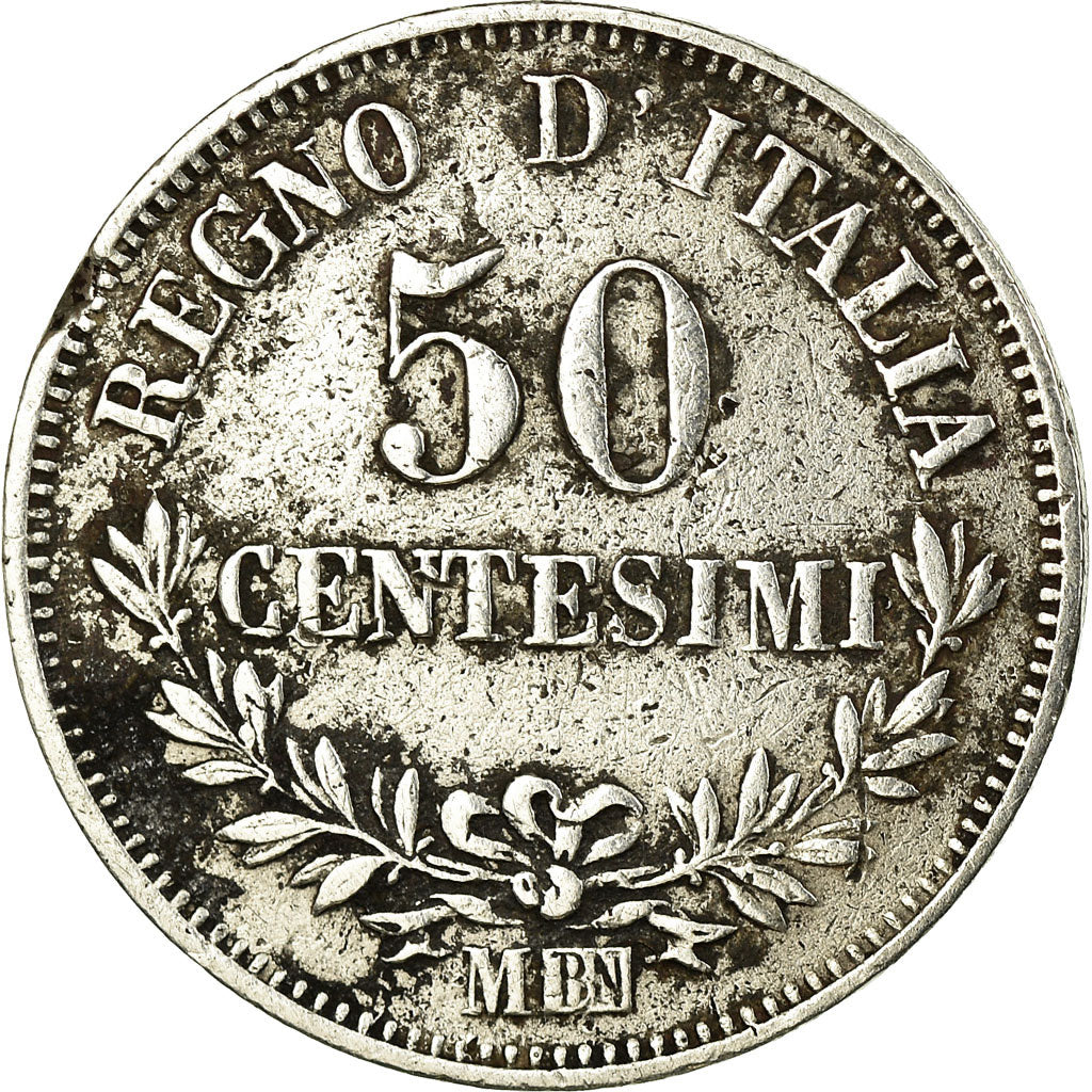 Coin, Italy, Vittorio Emanuele II, 50 Centesimi, 1863, Milan, VF(30-35), Silver