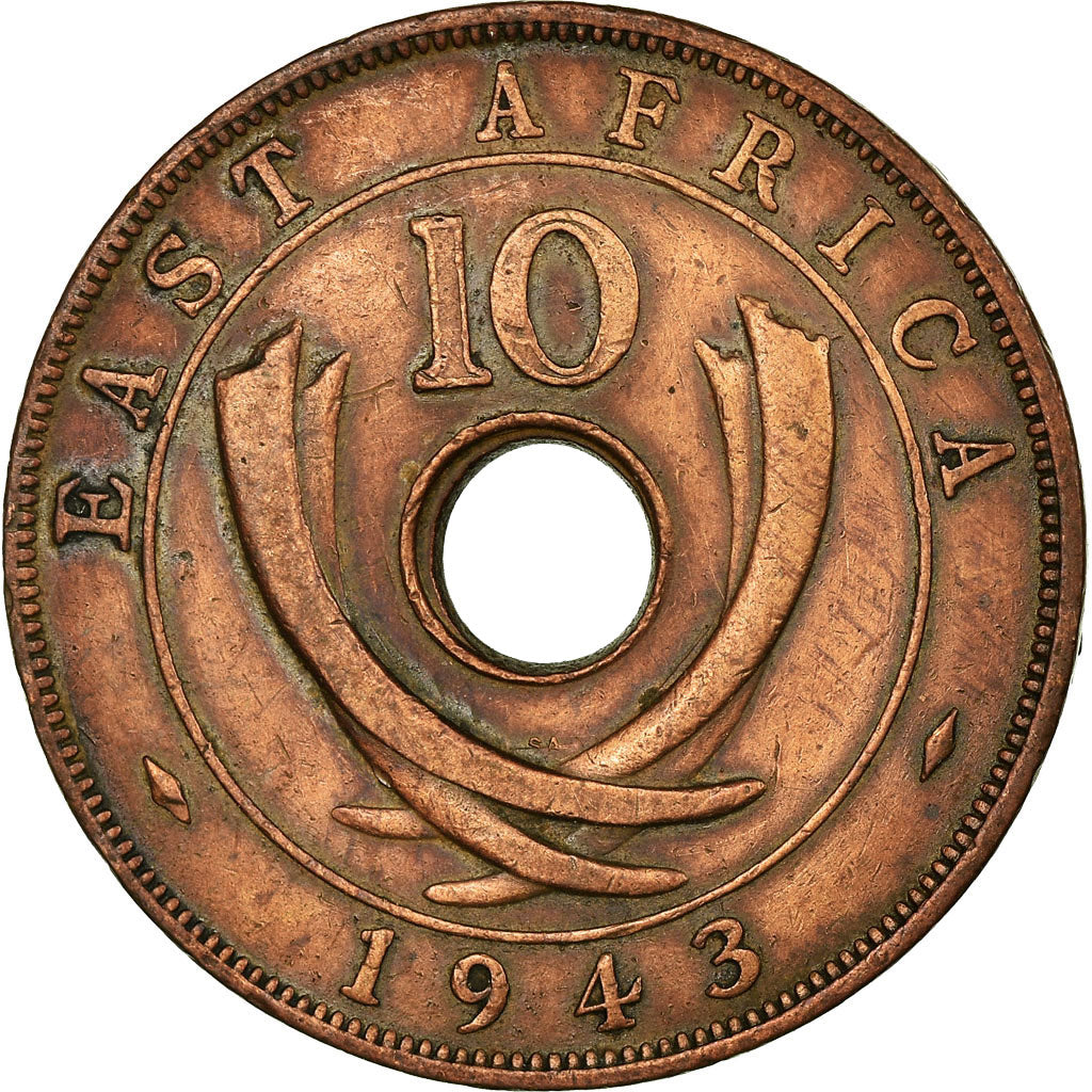 Coin, EAST AFRICA, George VI, 10 Cents, 1943, EF(40-45), Bronze, KM:26.2