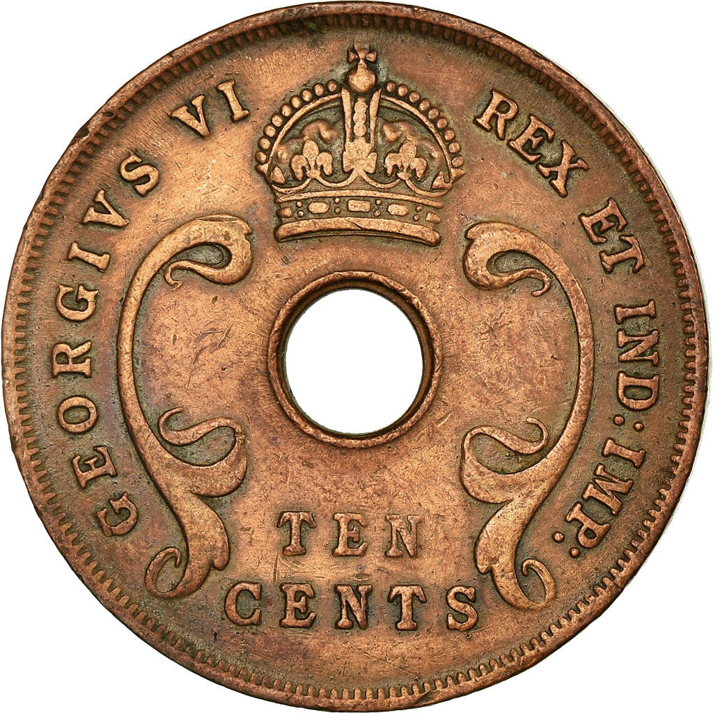 Coin, EAST AFRICA, George VI, 10 Cents, 1943, EF(40-45), Bronze, KM:26.2