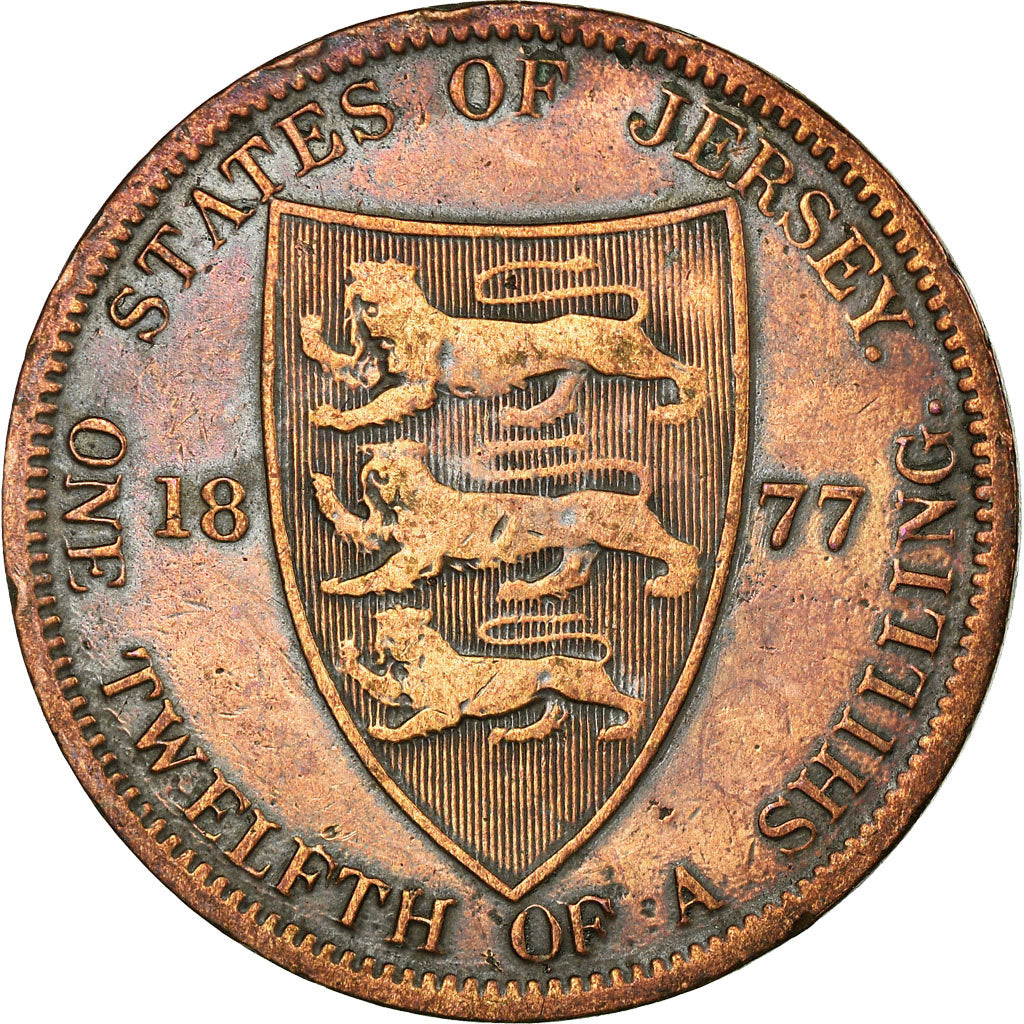 Coin, Jersey, Victoria, 1/12 Shilling, 1877, EF(40-45), Bronze, KM:8