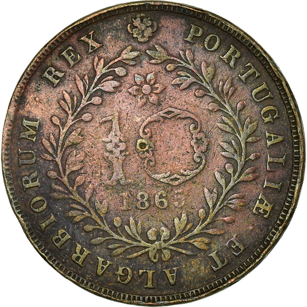 Coin, Azores, 10 Reis, 1865, VF(20-25), Copper, KM:14