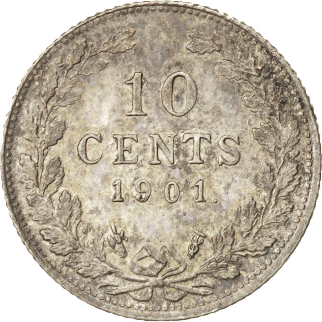 NETHERLANDS, 10 Cents, 1901, KM #119, EF(40-45), Silver, 15, 1.39