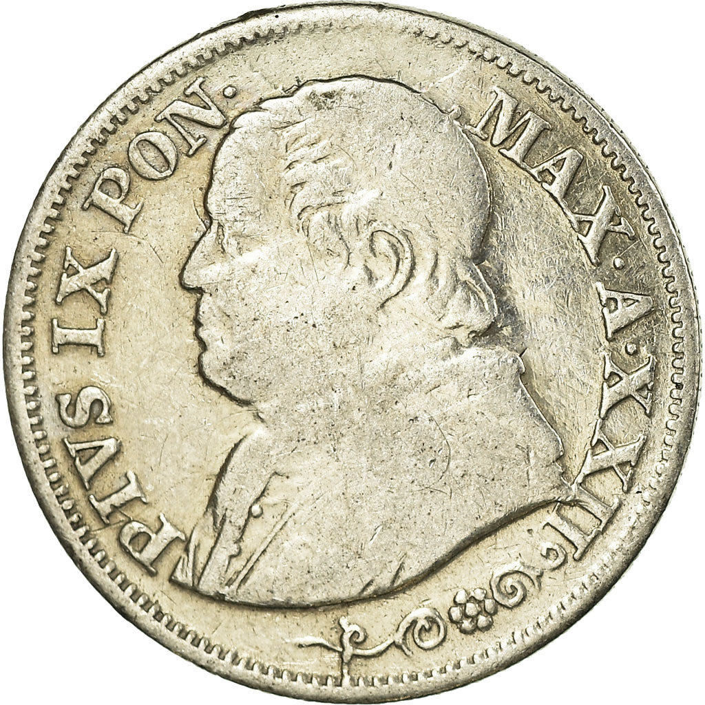 Moneta, DEPARTAMENTY WŁOSKIE, PAPAL STATES, Pius IX, 10 Soldi, 50 Centesimi
