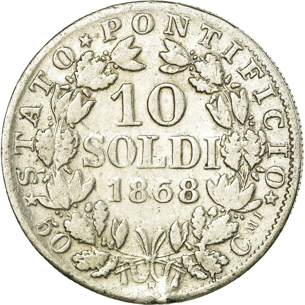 Moneta, DEPARTAMENTY WŁOSKIE, PAPAL STATES, Pius IX, 10 Soldi, 50 Centesimi
