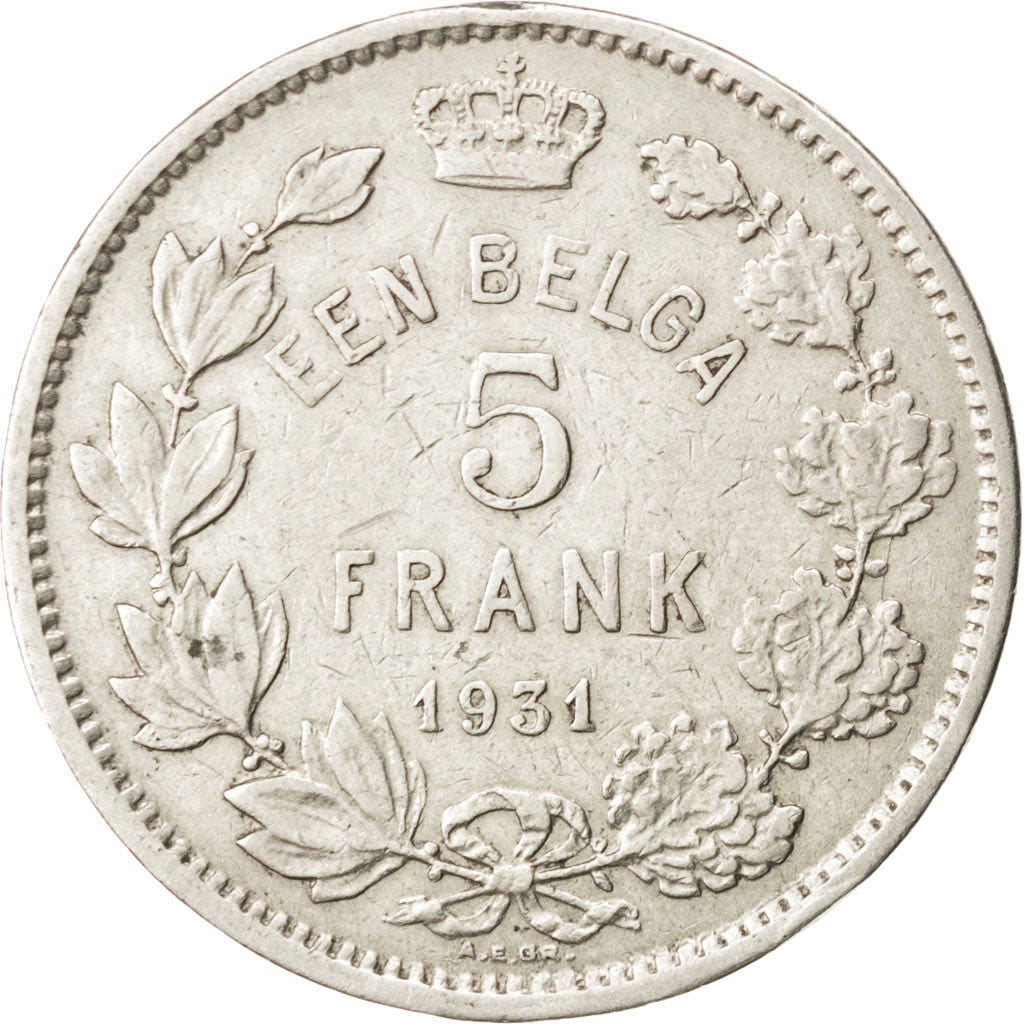 BELGIUM, 5 Francs, 5 Frank, 1931, KM #98, EF(40-45), Nickel, 31, 14.49