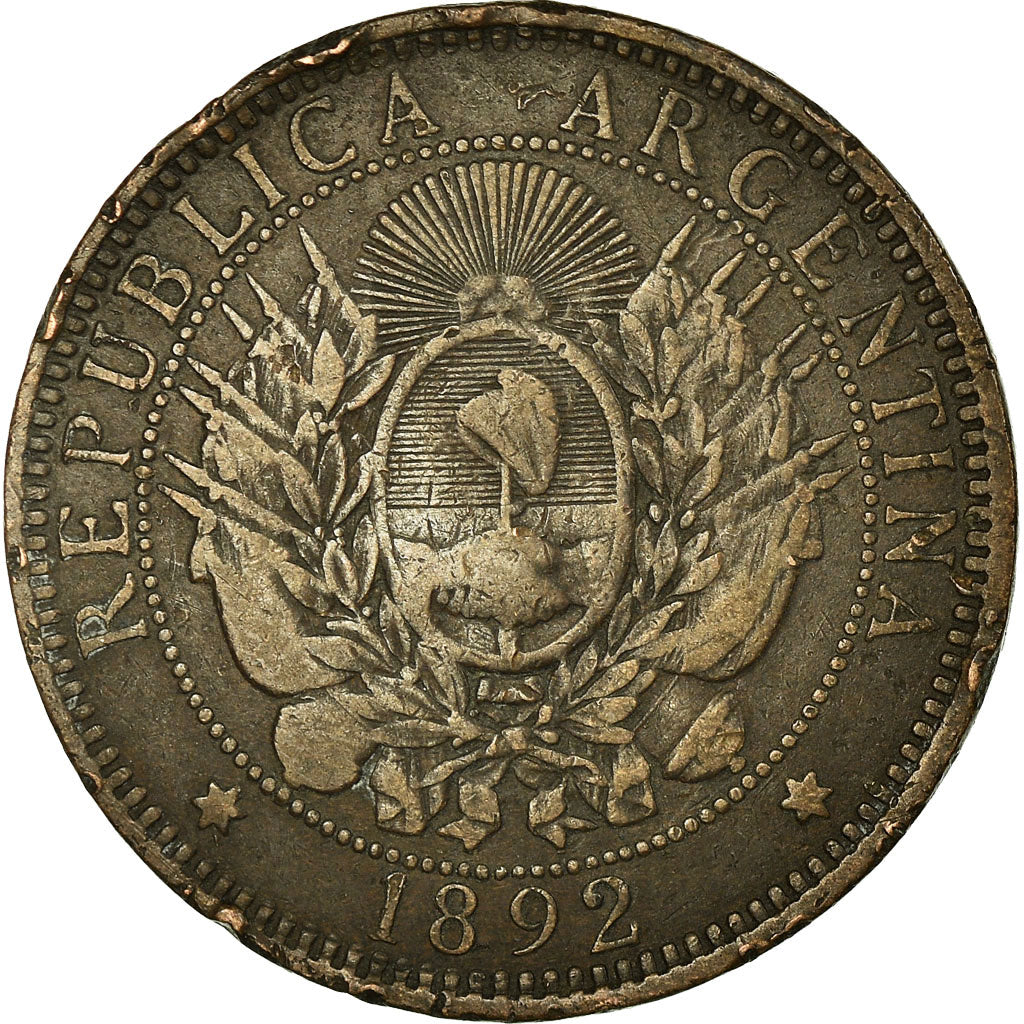 Moneta, Argentina, 2 Centavos, 1892, VF(20-25), Bronze, KM:33