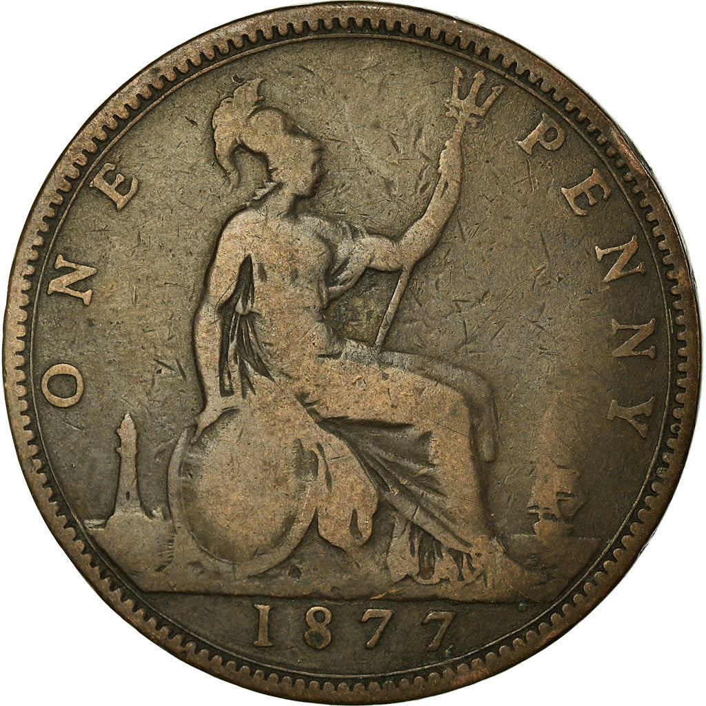 Coin, Great Britain, Victoria, Penny, 1877, VF(20-25), Bronze, KM:755