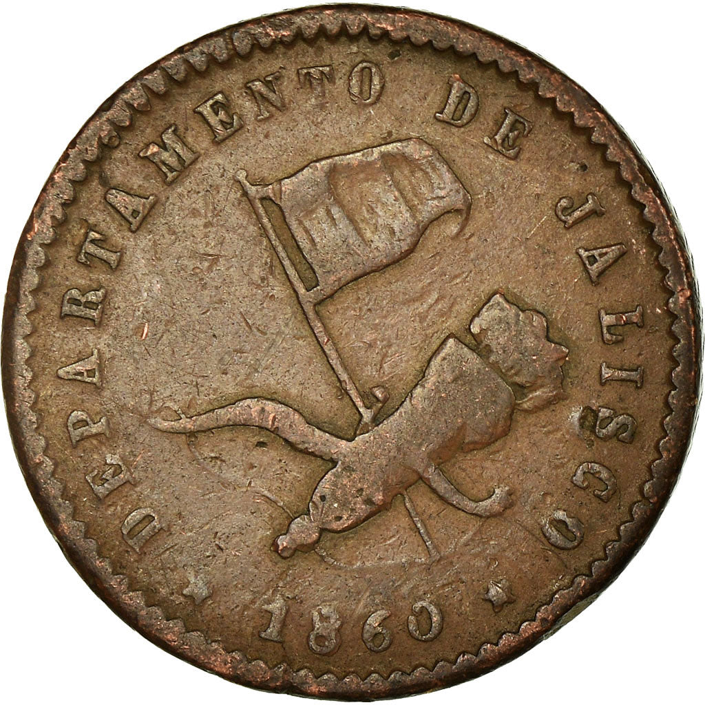 Monnaie, Mexique, 1/16 Real, Medio Octavo, 1860, Guadalajara, TB+, Cuivre