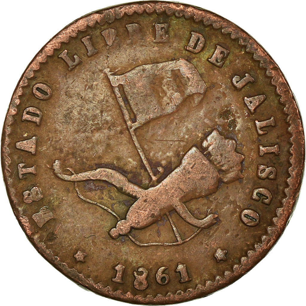 Moneda, México, 1/16 Real, Medio Octavo, 1861, Guadalajara, BC+, Cobre, KM:317