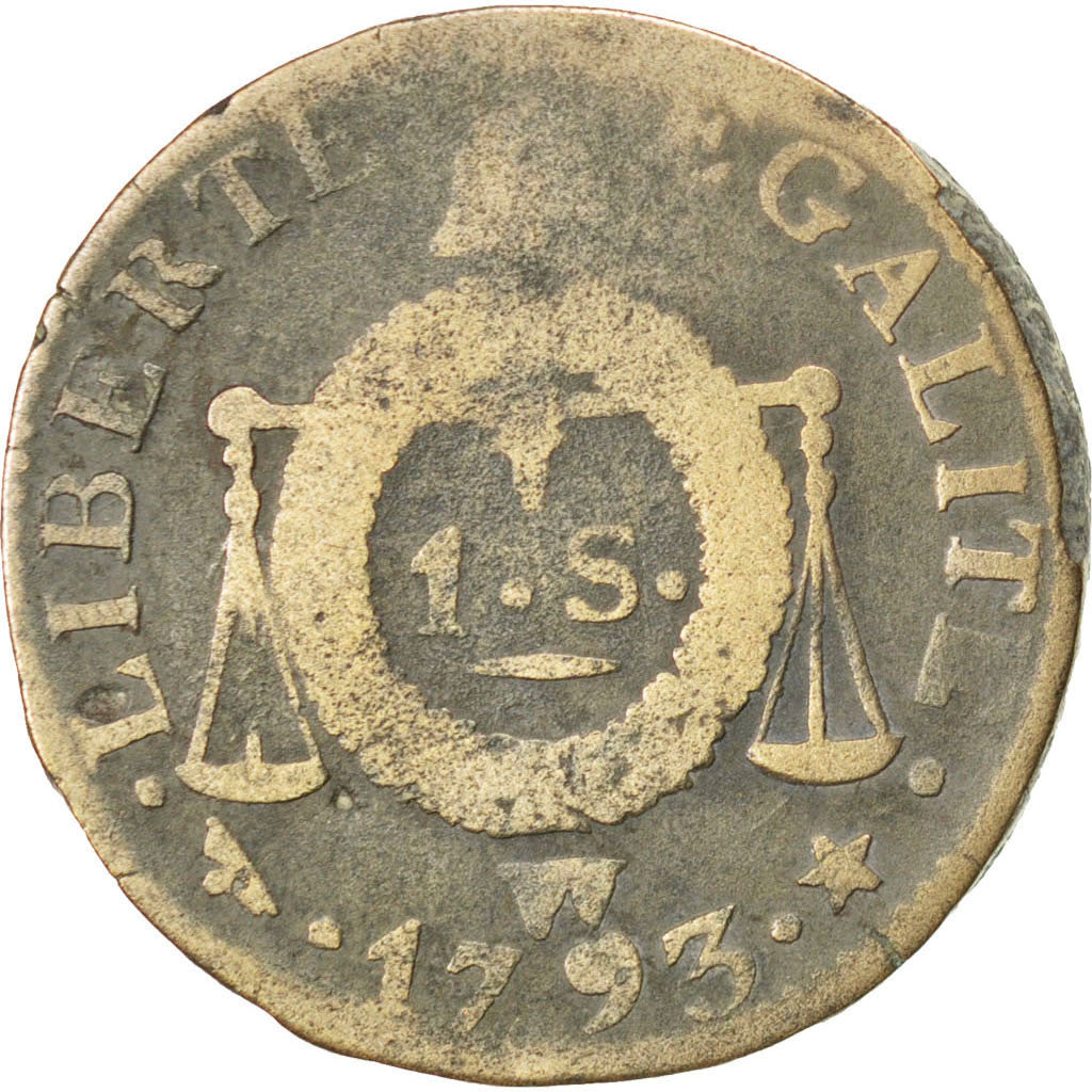 France, Sol aux balances françoise, Sol, 1793, Lille, F(12-15), Bronze