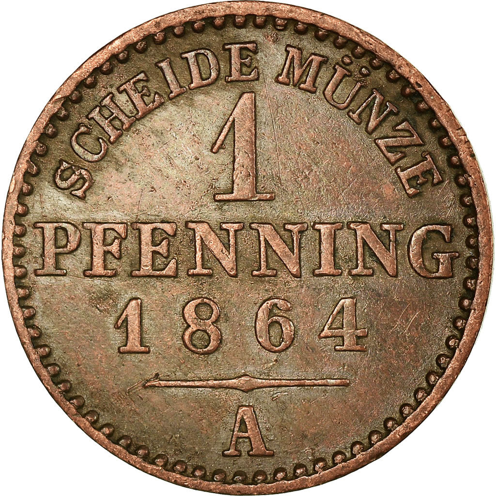 Coin, German States, PRUSSIA, Wilhelm I, Pfennig, 1864, EF(40-45), Copper