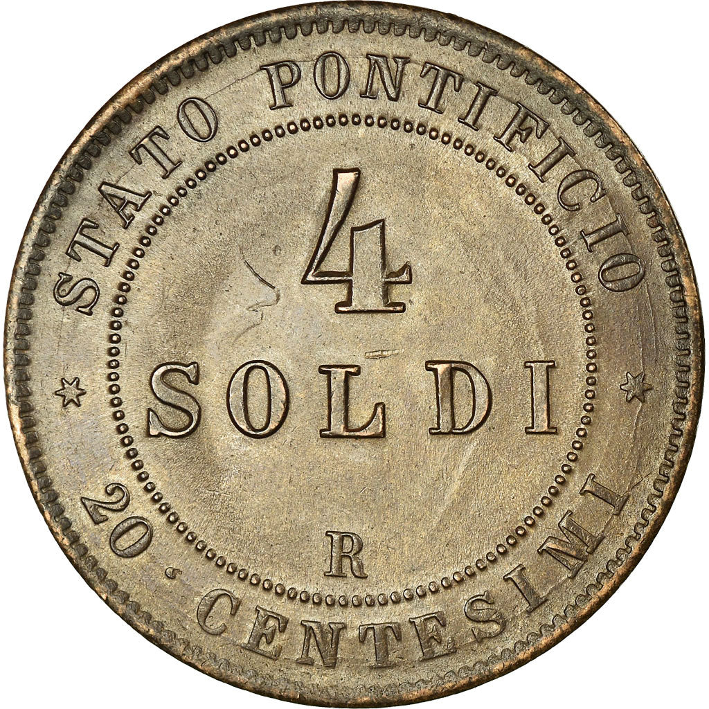 Moneda, Estados italianos, PAPAL STATES, Pius IX, 4 Soldi, 20 Centesimi, 1866