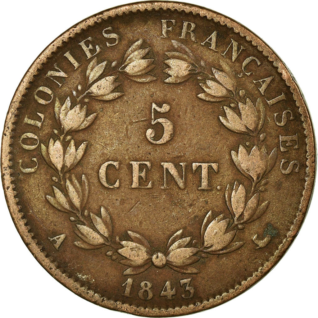 Coin, FRENCH COLONIES, Louis - Philippe, 5 Centimes, 1843, Paris, VF(30-35)