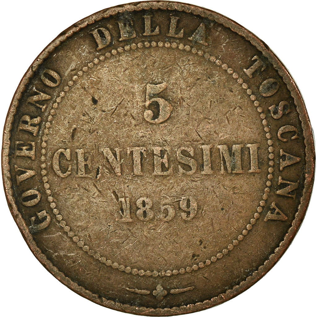 Monnaie, États italiens, TUSCANY, Provisional Government, 5 Centesimi, 1859