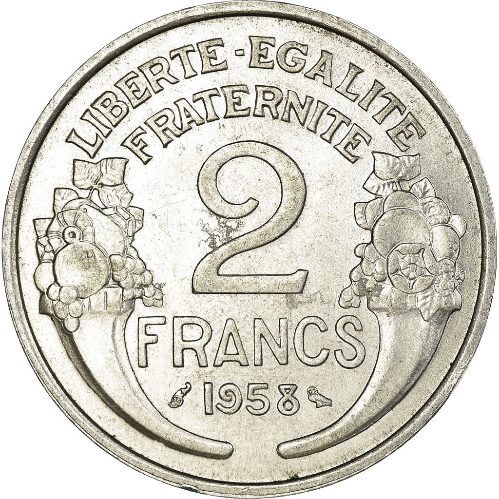 Münze, Frankreich, Morlon, 2 Francs, 1958, Paris, VZ, Aluminium, KM:886a.1