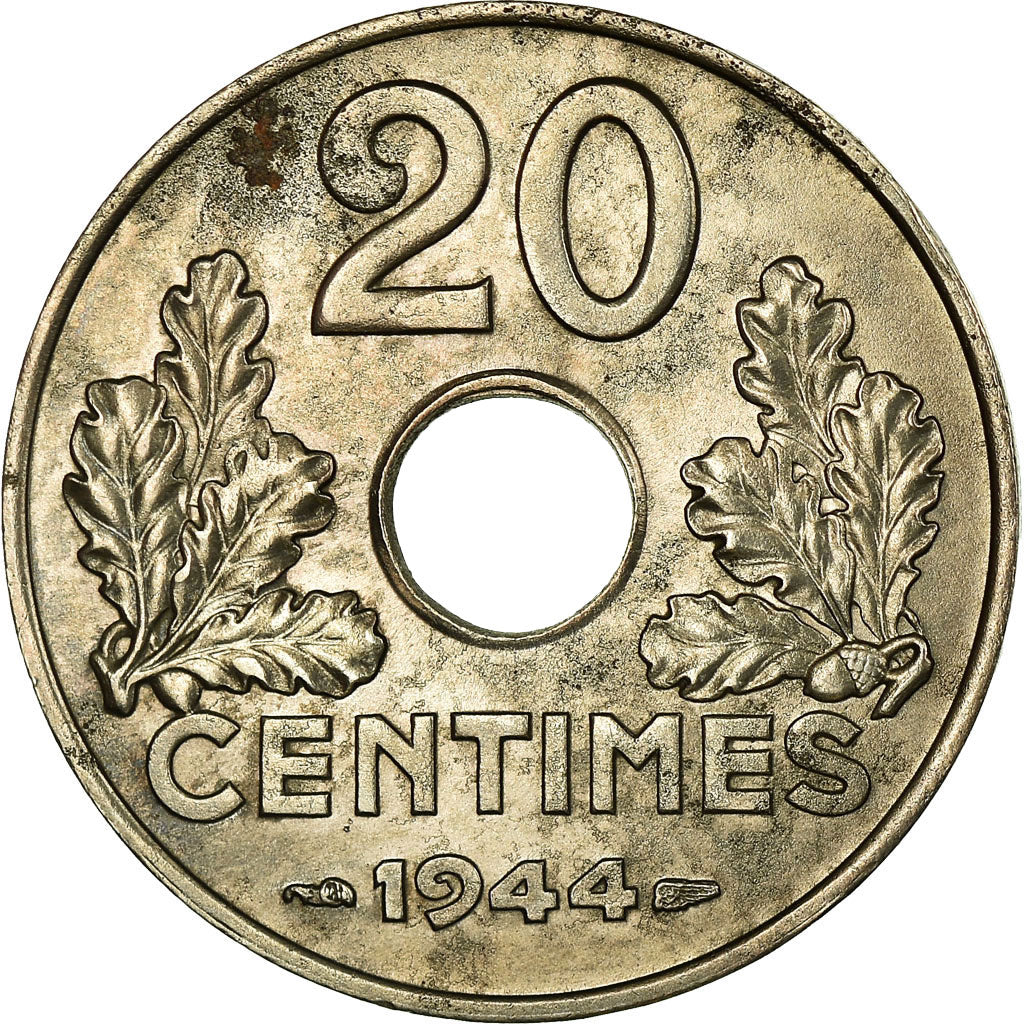 Coin, France, État français, 20 Centimes, 1944, Paris, AU(55-58), Iron