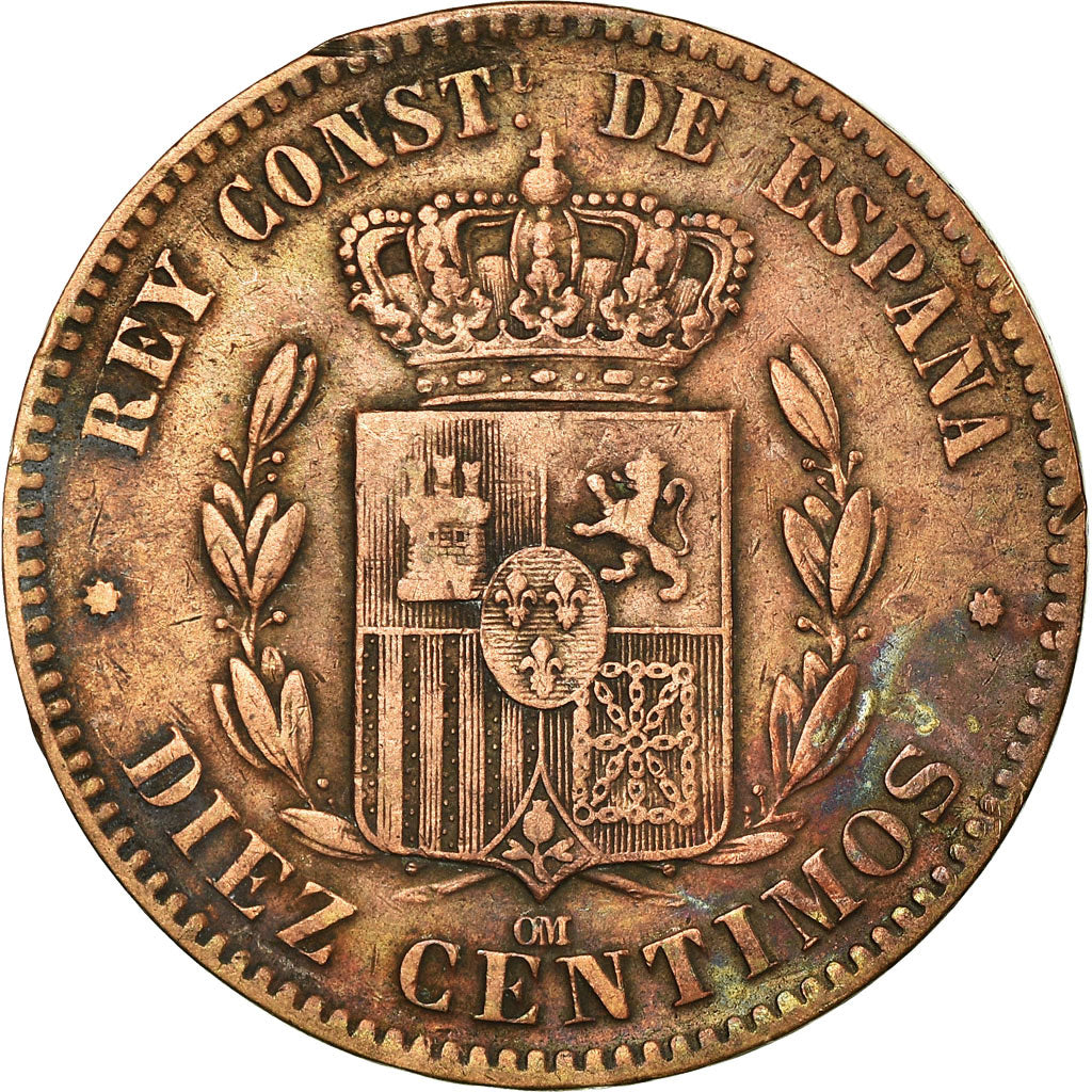 Monnaie, Espagne, Alfonso XII, 10 Centimos, 1879, Madrid, TTB, Bronze, KM:675