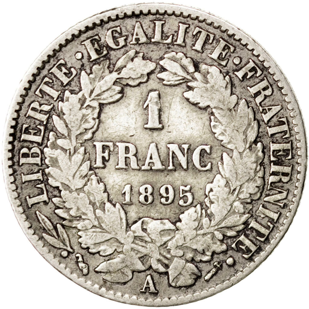 FRANCE, Cérès, Franc, 1895, Paris, KM #822.1, VF(30-35), Silver, 23, Gadoury #..