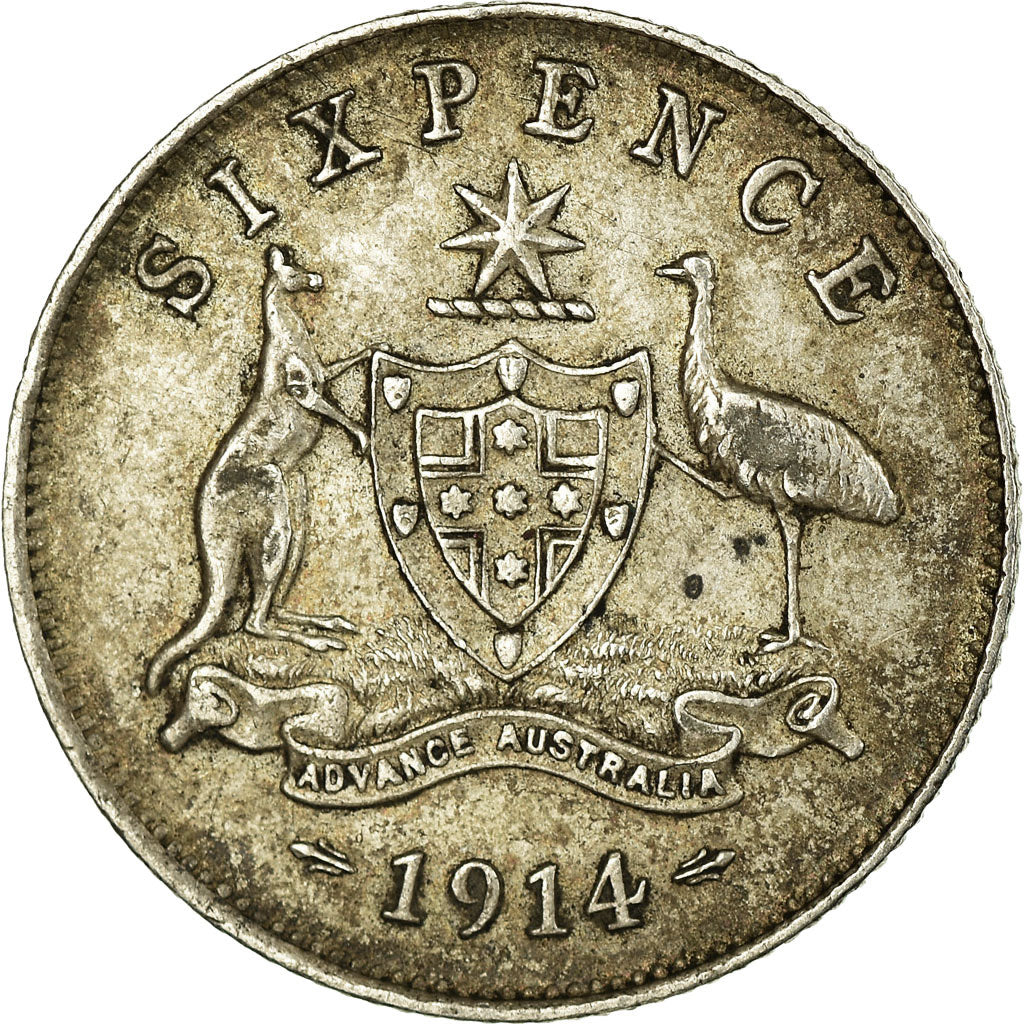 Coin, Australia, George V, Sixpence, 1914, Melbourne, VF(30-35), Silver, KM:25