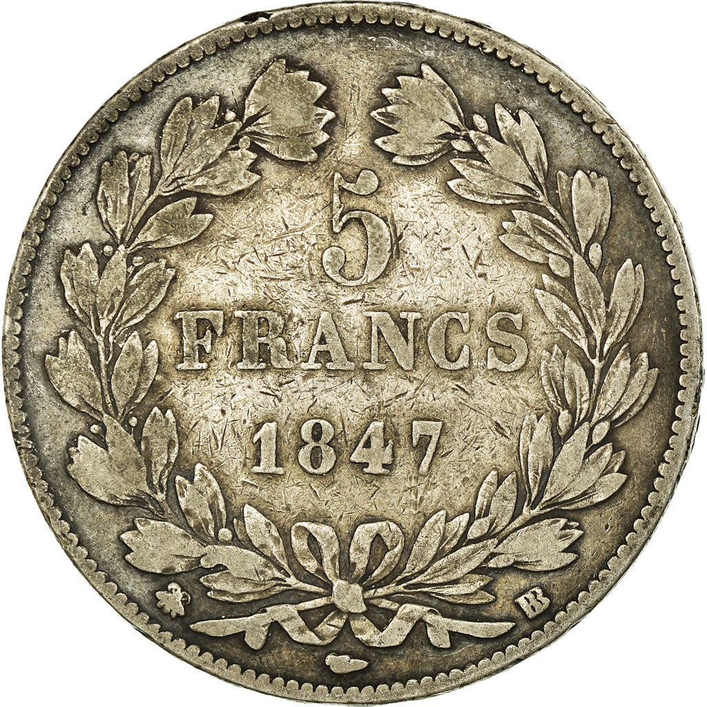 Coin, France, Louis-Philippe, 5 Francs, 1847, Strasbourg, VF(20-25), Silver