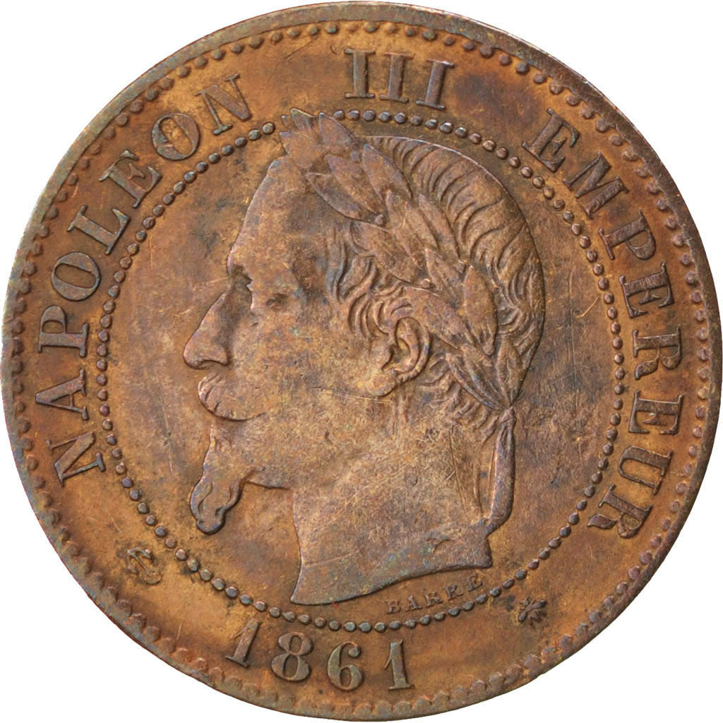 FRANCE, Napoléon III, 2 Centimes, 1861, Paris, KM #796.4, VF(30-35), Bronze, G..