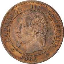 FRANCE, Napoléon III, 2 Centimes, 1861, Paris, KM #796.4, VF(30-35), Bronze, G..