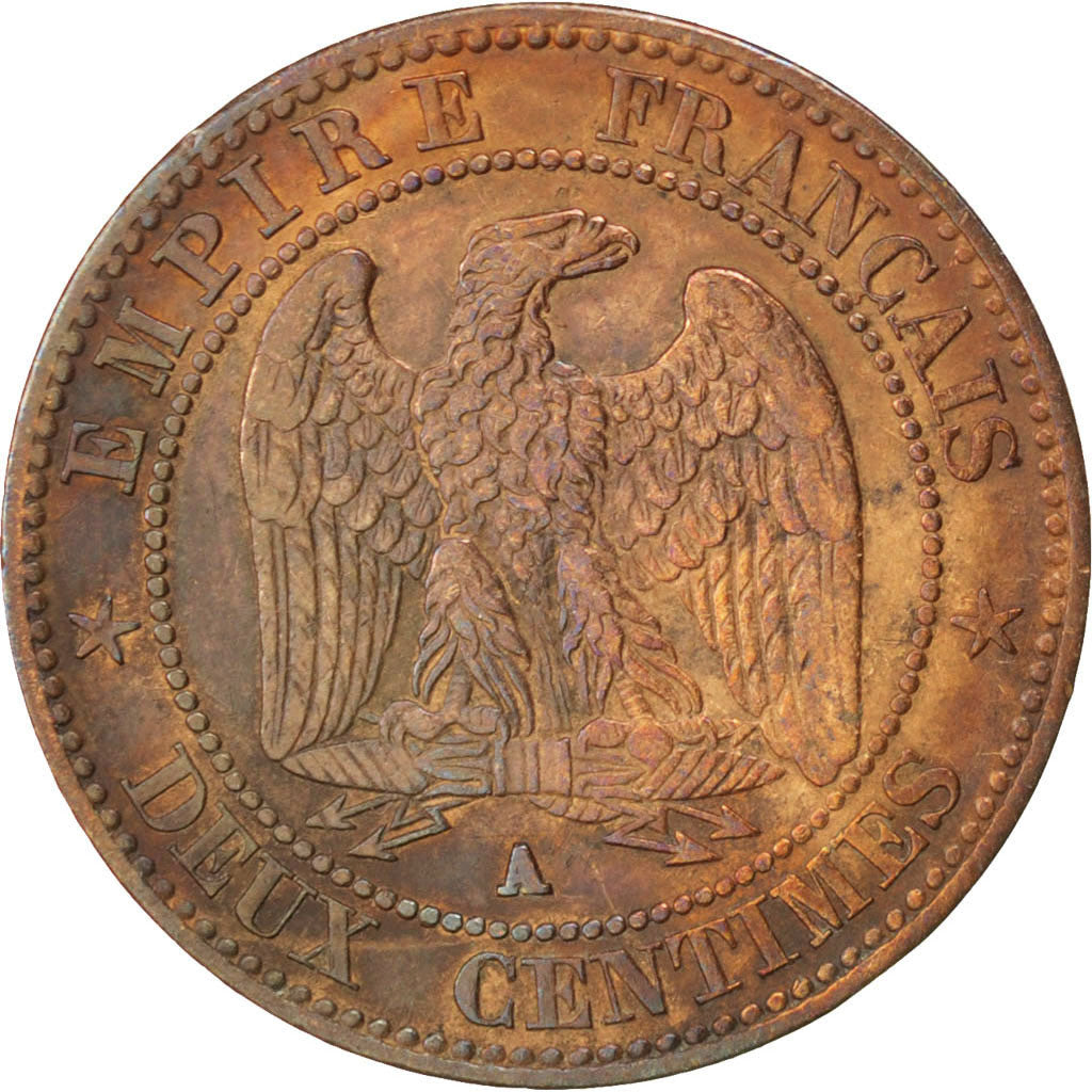 FRANCE, Napoléon III, 2 Centimes, 1861, Paris, KM #796.4, VF(30-35), Bronze, G..