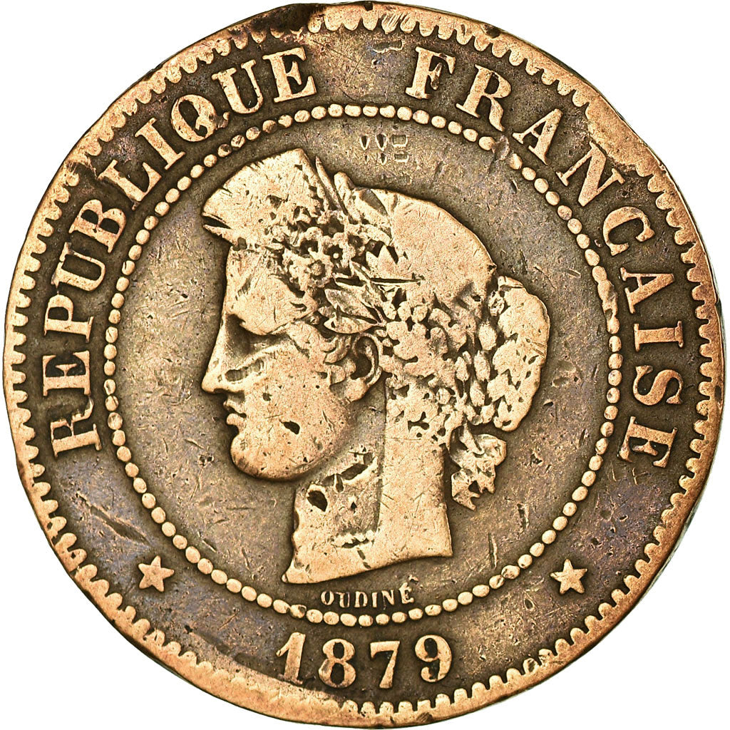 Moneta, Francja, Cérès, 5 Centimes, 1879, Paris, F(12-15), Bronze, KM:821.1