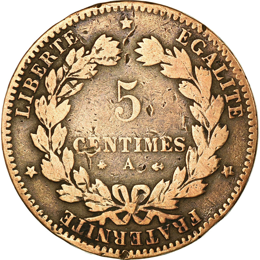 Moneta, Francja, Cérès, 5 Centimes, 1879, Paris, F(12-15), Bronze, KM:821.1