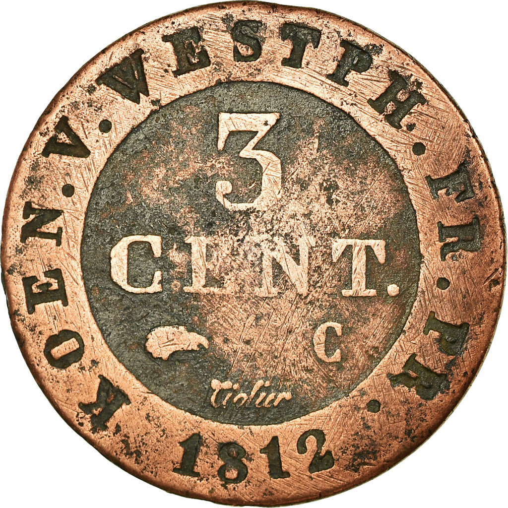 Coin, German States, WESTPHALIA, Jerome, 3 Centimes, 1812, VF(20-25), Copper