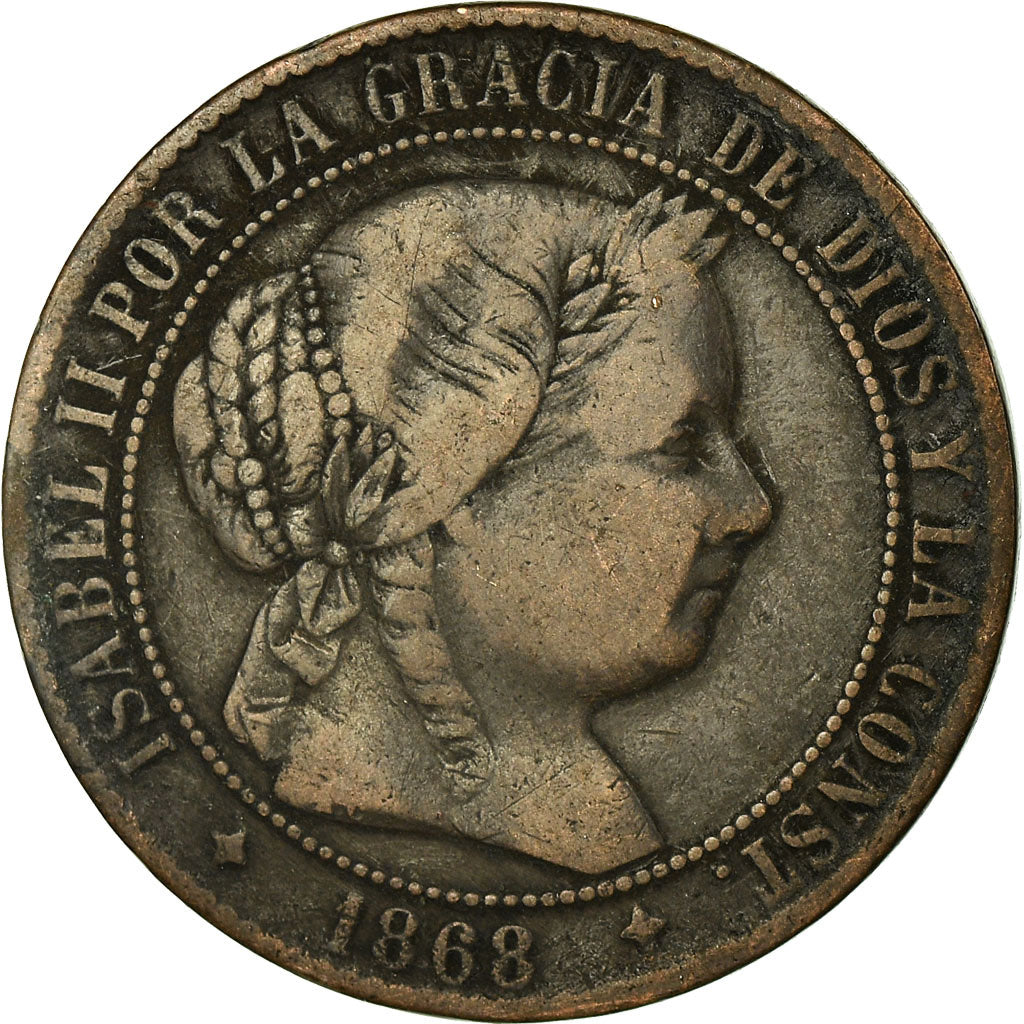 Coin, Spain, Isabel II, 1/2 Centimo, 1868, Madrid, VF(30-35), Copper, KM:632.2