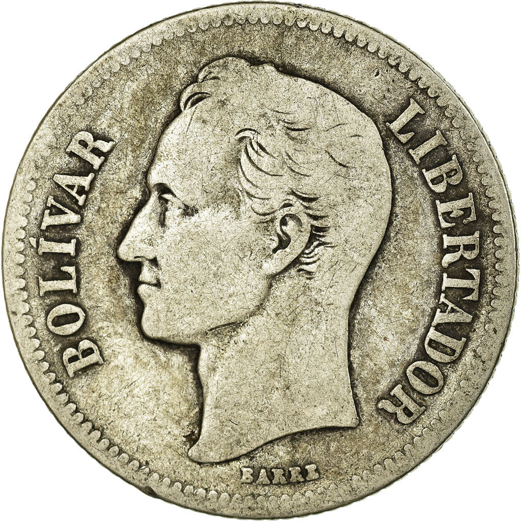 Coin, Venezuela, Gram 10, 2 Bolivares, 1922, VF(20-25), Silver, KM:23
