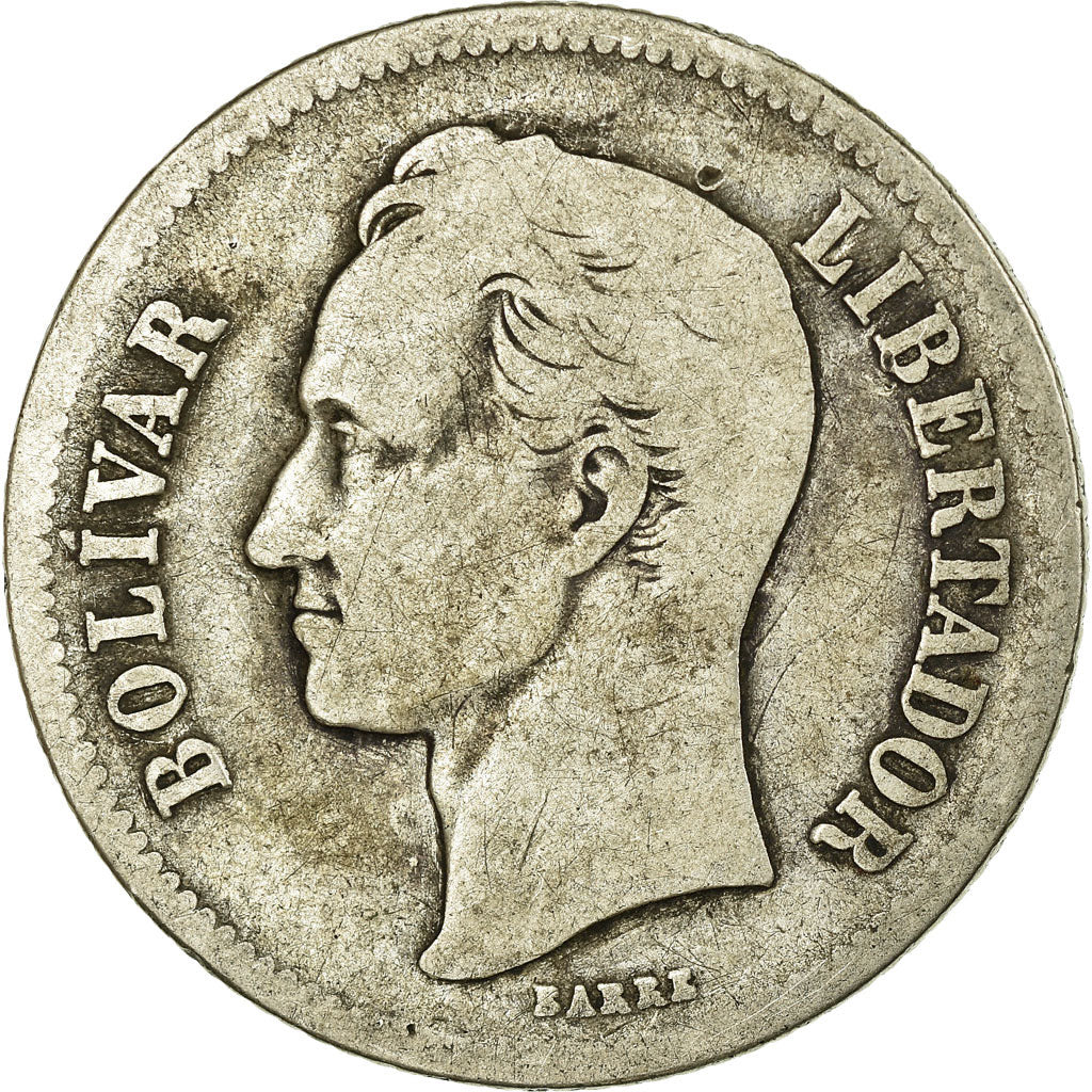 Coin, Venezuela, Gram 10, 2 Bolivares, 1922, VF(20-25), Silver, KM:23