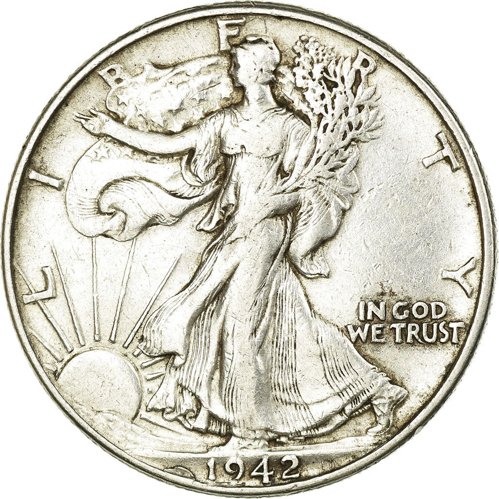 Coin, United States, Walking Liberty Half Dollar, Half Dollar, 1942, U.S. Mint