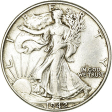 Coin, United States, Walking Liberty Half Dollar, Half Dollar, 1942, U.S. Mint
