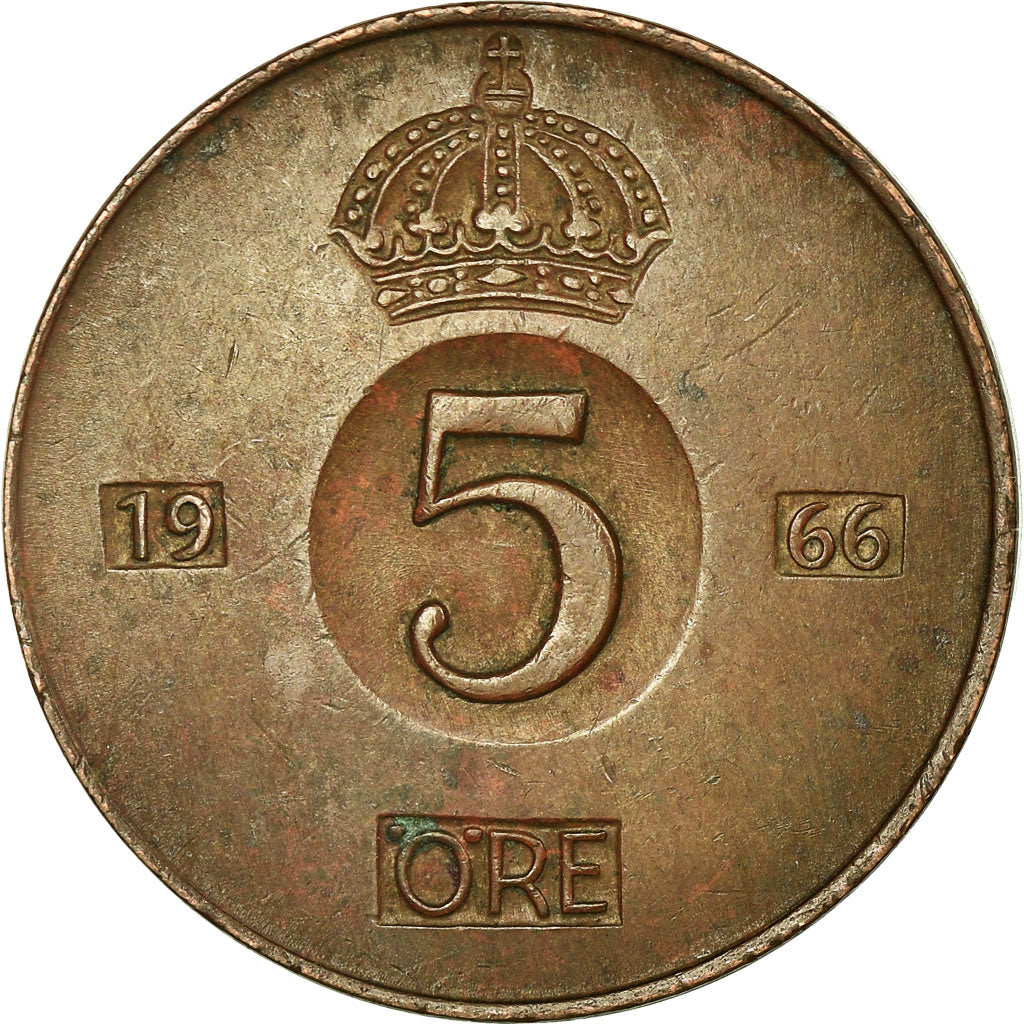 Moneta, Szwecja, Gustaf VI, 5 Öre, 1966, EF(40-45), Bronze, KM:822
