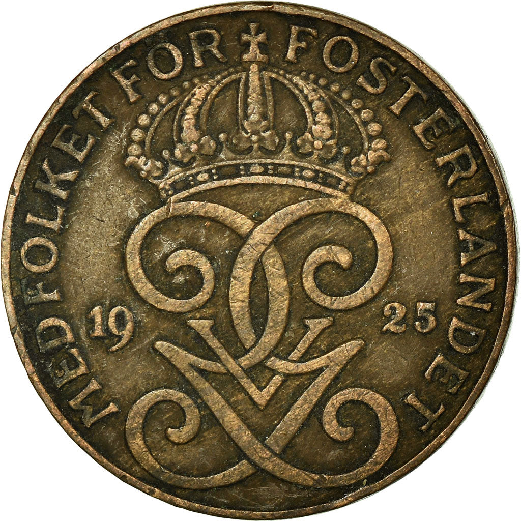 Moeda, Suécia, Gustaf V, 2 Öre, 1925, EF(40-45), Bronze, KM:778