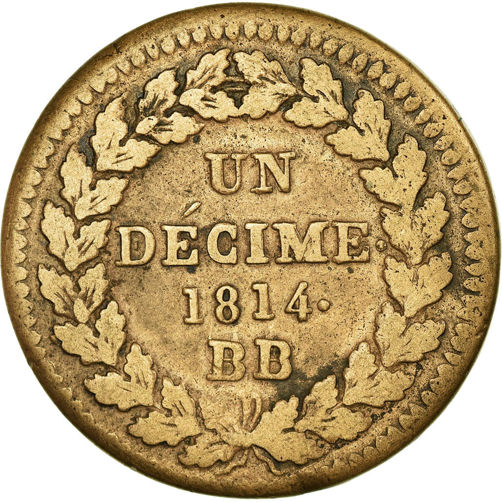 Moneta, Francja, Napoléon I, Decime, 1814, Strasbourg, VF(30-35), Bronze