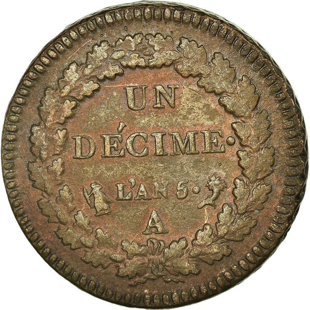 Monnaie, France, Dupré, Decime, AN 5, Paris, TB, Bronze, Gadoury:187, KM:644.1