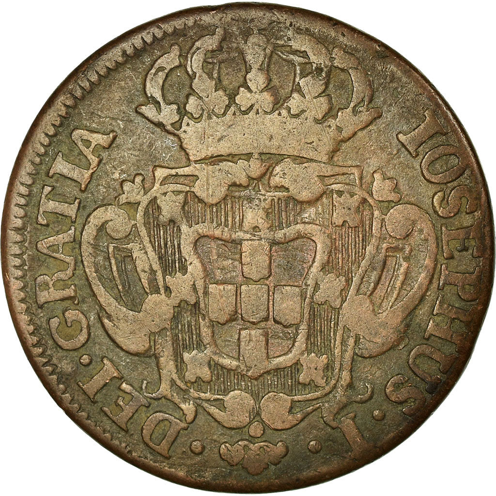 Moneda, Portugal, Jose I, 10 Reis, X; 1/2 Vinten, 1752, BC+, Cobre, KM:243.1