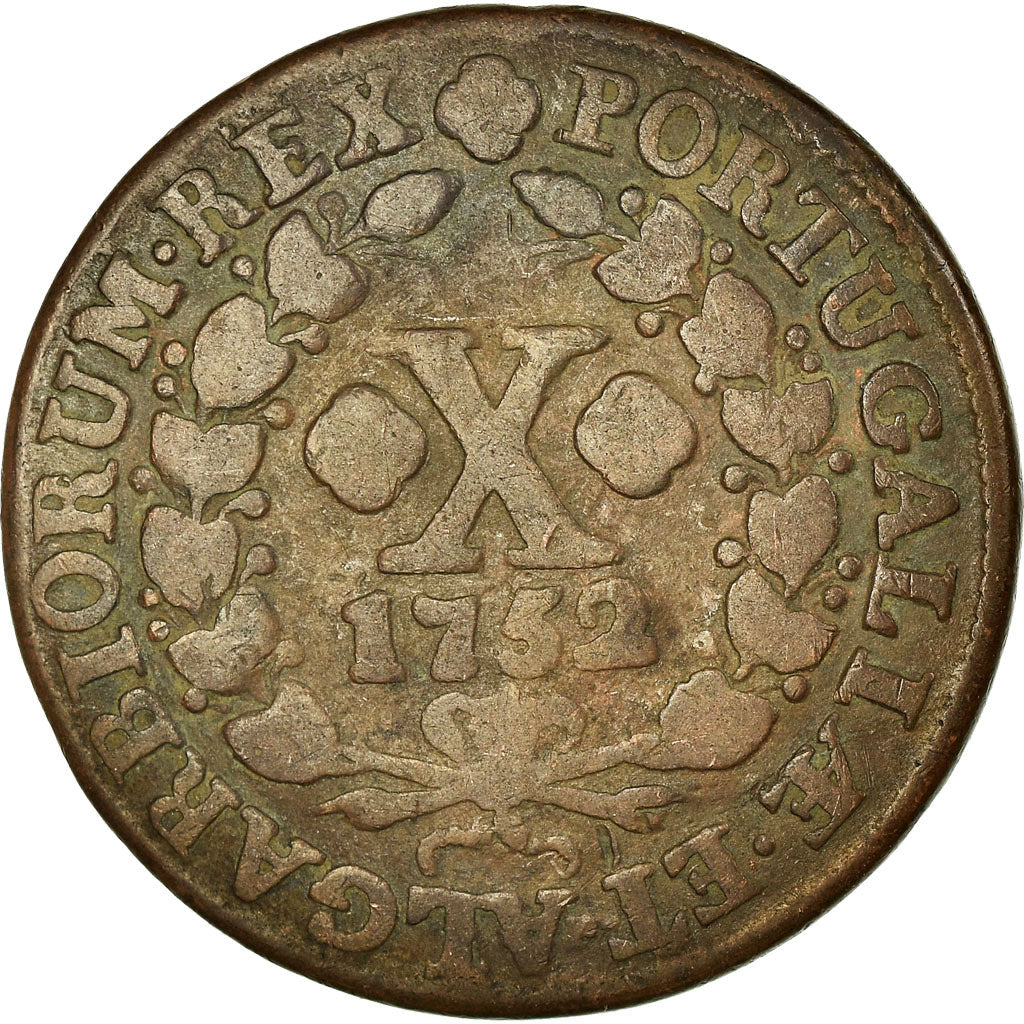 Moneda, Portugal, Jose I, 10 Reis, X; 1/2 Vinten, 1752, BC+, Cobre, KM:243.1