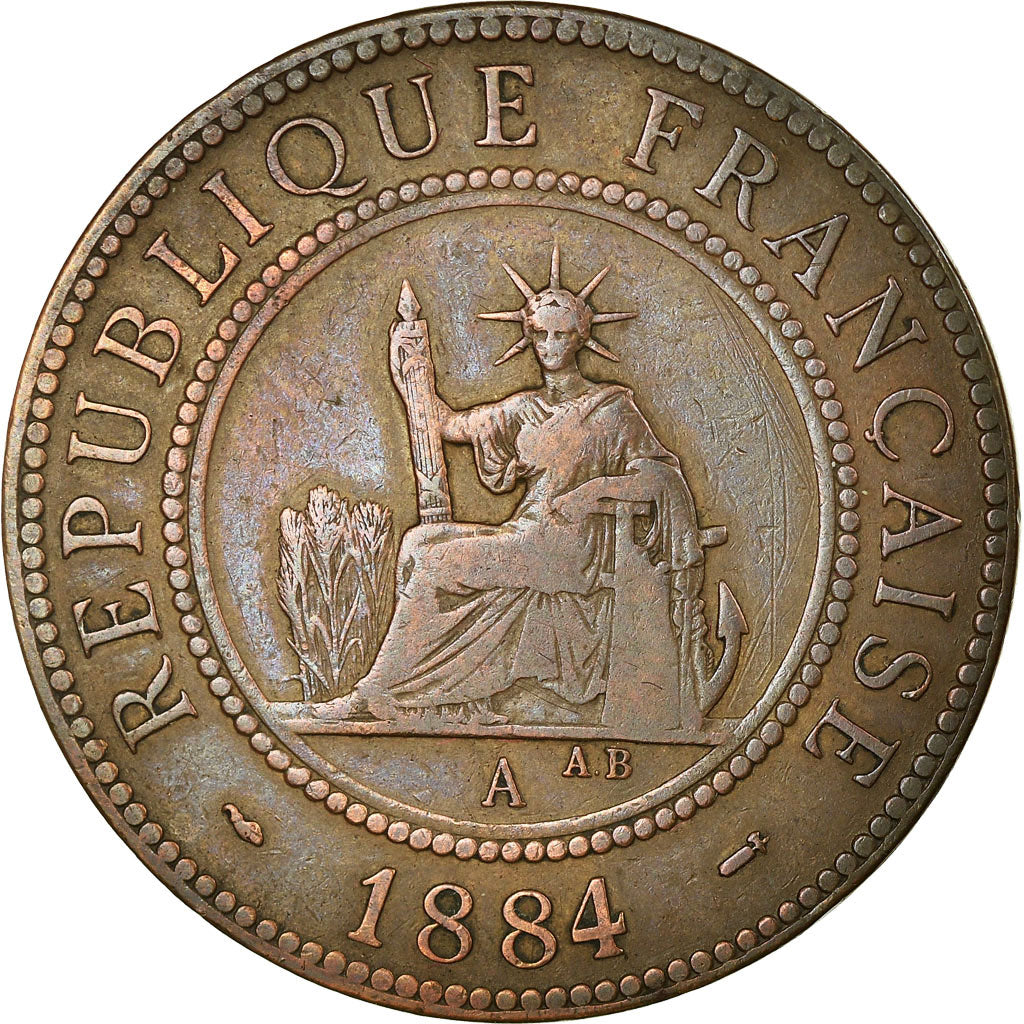 Coin, FRENCH COCHIN CHINA, Cent, 1884, Paris, VF(30-35), Bronze, KM:3