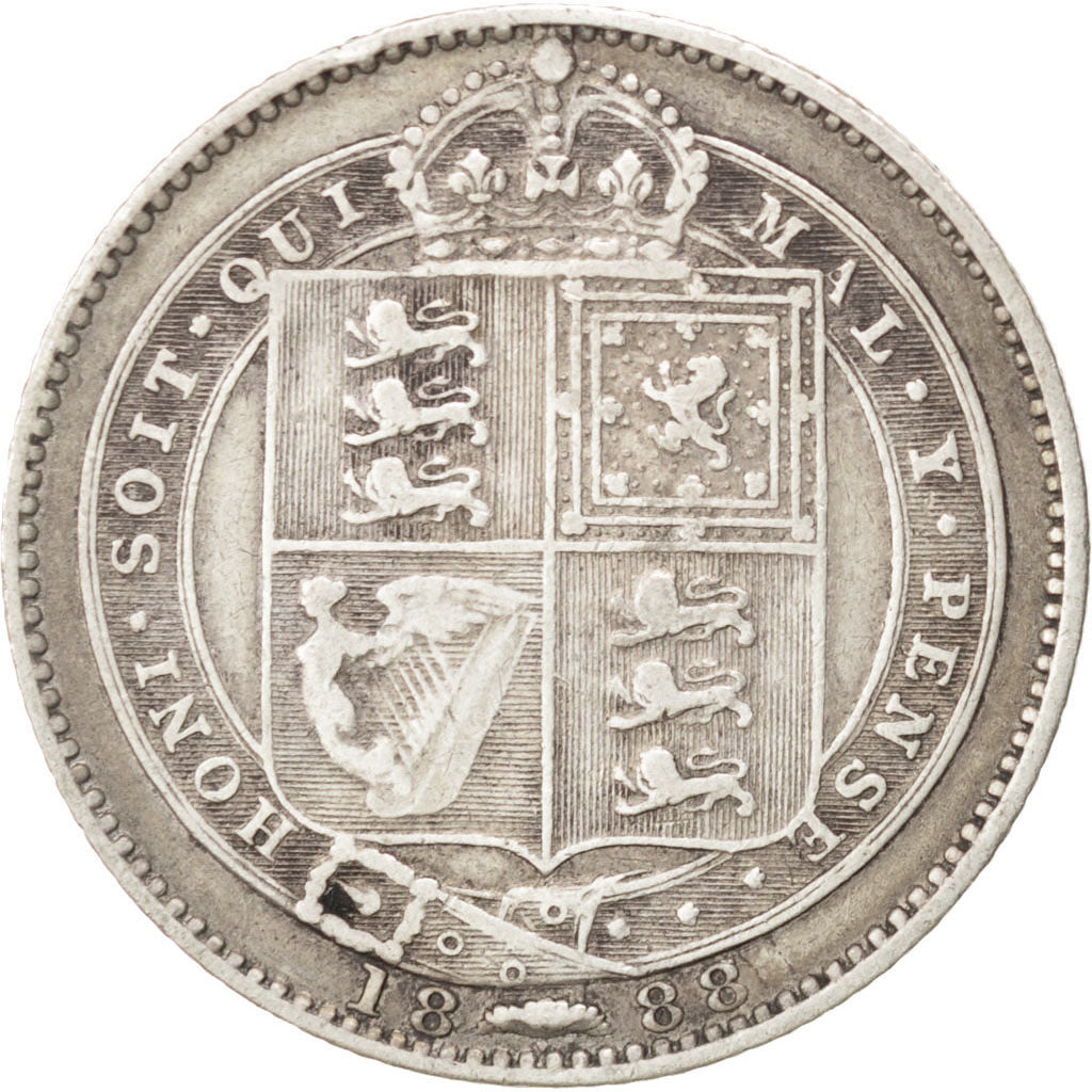 GREAT BRITAIN, Shilling, 1888, KM #761, VF(30-35), Silver, 5.54