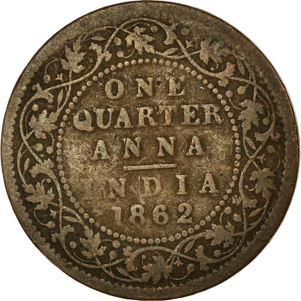 Coin, INDIA-BRITISH, Victoria, 1/4 Anna, 1862, VF(20-25), Copper, KM:467